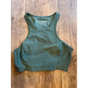 Outdoor Voices Womens High Neck Sports Bra Green Heathered Crop Top Size S 1034